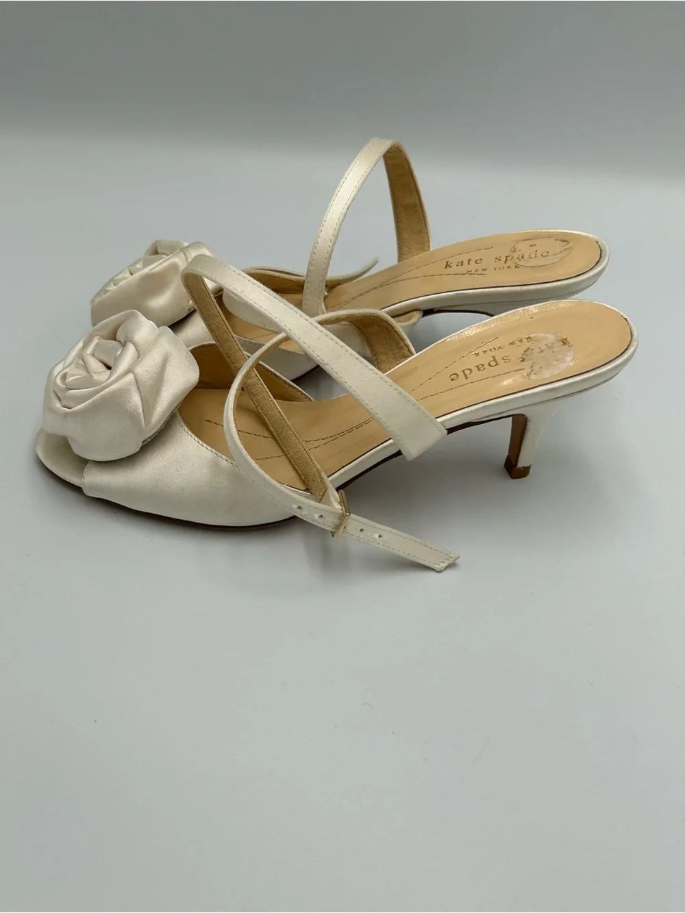 Kate Spade Satin Rosette Slingback Heels Rose Open Toe Size 5.5 B Silk